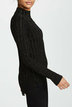 Load image into Gallery viewer, Theory Women&#39;s Metallic Ribbed Mock Neck Merino Wool Hi Low Hem Black Sweater - Luxe Fashion Finds