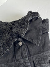 Load image into Gallery viewer, 7 For All Mankind Shearling Denim Jacket Womens Black Crop Faux Fur Detachable