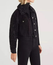 Load image into Gallery viewer, 7 For All Mankind Womens Denim Jacket, Crop Black Removable Faux Fur Collar