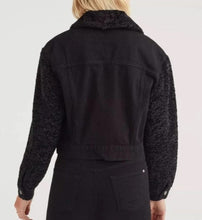 Load image into Gallery viewer, 7 For All Mankind Womens Denim Jacket, Crop Black Removable Faux Fur Collar