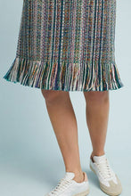 Load image into Gallery viewer, Anthropologie Skirt Womens Blue Pencil Striped Tweed Fringed Hem Knee Length