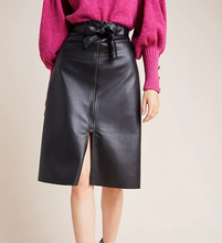 Load image into Gallery viewer, Anthropologie Skirt Womens Extra Small Black A-Line Midi Faux Leather Belted