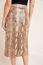 Load image into Gallery viewer, Anthropologie Women's Snake-Print Brown Vegan Faux Leather Pencil Skirt