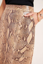 Load image into Gallery viewer, Anthropologie Women's Snake-Print Brown Vegan Faux Leather Pencil Skirt with pockets