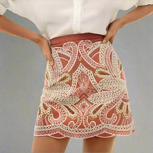 Load image into Gallery viewer, Anthropologie Womens Mini Skirt Beaded Embroidered PInk Scallop Hem Cotton, 4