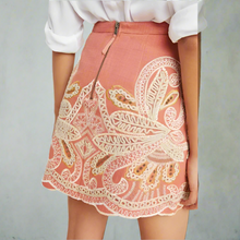 Load image into Gallery viewer, Anthropologie Skirt Mini Womens 4 Pink Cotton Beaded Embroidered Scallop Hem
