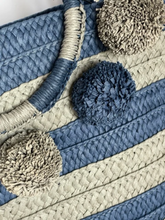 Load image into Gallery viewer, BTB Los Angeles Tote Womens Large Blue Striped Pompom Straw Beach Bag