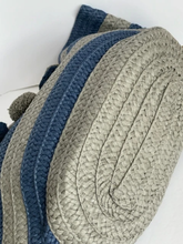 Load image into Gallery viewer, BTB Los Angeles Tote Womens Large Blue Striped Pompom Straw Beach Bag