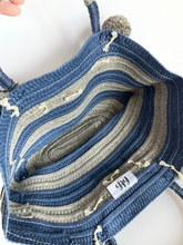 Load image into Gallery viewer, BTB Los Angeles Tote Womens Large Blue Striped Pompom Straw Beach Bag