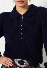 Load image into Gallery viewer, BA&SH Women’s Tilte Puff Sleeve Collared Mohair Wool Knit Blue Sweater, M (2)