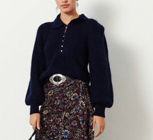 Load image into Gallery viewer, BA&SH Women’s Tilte Puff Sleeve Collared Mohair Wool Knit Blue Sweater, M (2)