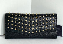 Load image into Gallery viewer, Brian Atwood Clutch Crossbody Women Small Black Leather Envelope Gold Studded