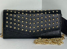 Load image into Gallery viewer, Brian Atwood Clutch Crossbody Women Small Black Leather Envelope Gold Studded
