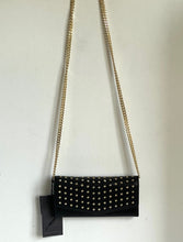 Load image into Gallery viewer, Brian Atwood Clutch Crossbody Women Small Black Leather Envelope Gold Studded