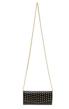 Load image into Gallery viewer, Brian Atwood Crossbody Clutch Women Black Leather Envelope Gold Studded