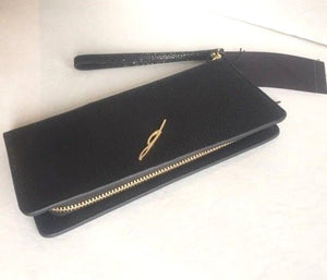 Brian Atwood Wallet Wristlet Womens Black Accordian Slim Leather Belle Clutch