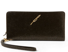 Load image into Gallery viewer, Brian Atwood Wallet Wristlet Womens Black Accordian Slim Leather Belle Clutch