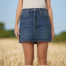 Load image into Gallery viewer, Citizens of Humanity Eden Skirt Denim Mini Blue A-Line Cotton Button fly Short