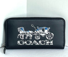 Load image into Gallery viewer, Coach Accordion Wallet C7014 Horse And Carriage Black Leather Continental Zip
