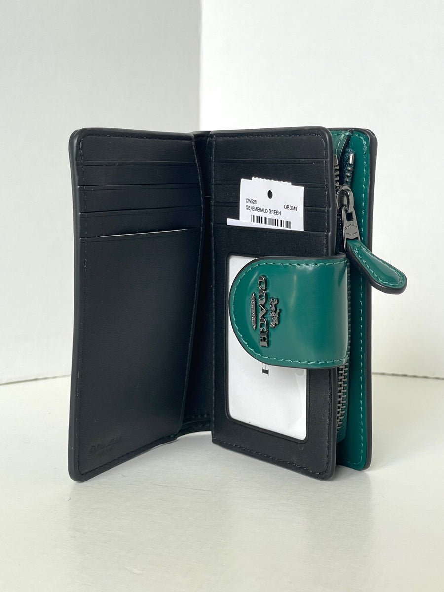 Coach CW526 Medium Corner Zip Wallet Emerald Green Spazzolato