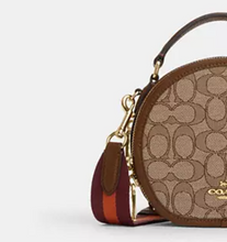 Load image into Gallery viewer, Coach Canteen Crossbody CO986 Brown Leather Signature Jacquard Round ORG PKG