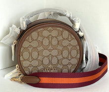 Load image into Gallery viewer, Coach Canteen Crossbody CO986 Brown Leather Signature Jacquard Round ORG PKG