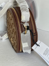 Load image into Gallery viewer, Coach Canteen Crossbody CO986 Brown Leather Signature Jacquard Round ORG PKG