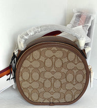 Load image into Gallery viewer, Coach Canteen Crossbody CO986 Brown Leather Signature Jacquard Round ORG PKG