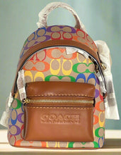 Load image into Gallery viewer, Coach Charter Backpack 18 Small Rainbow Signature Canvas Brown Leather ORG PKG
