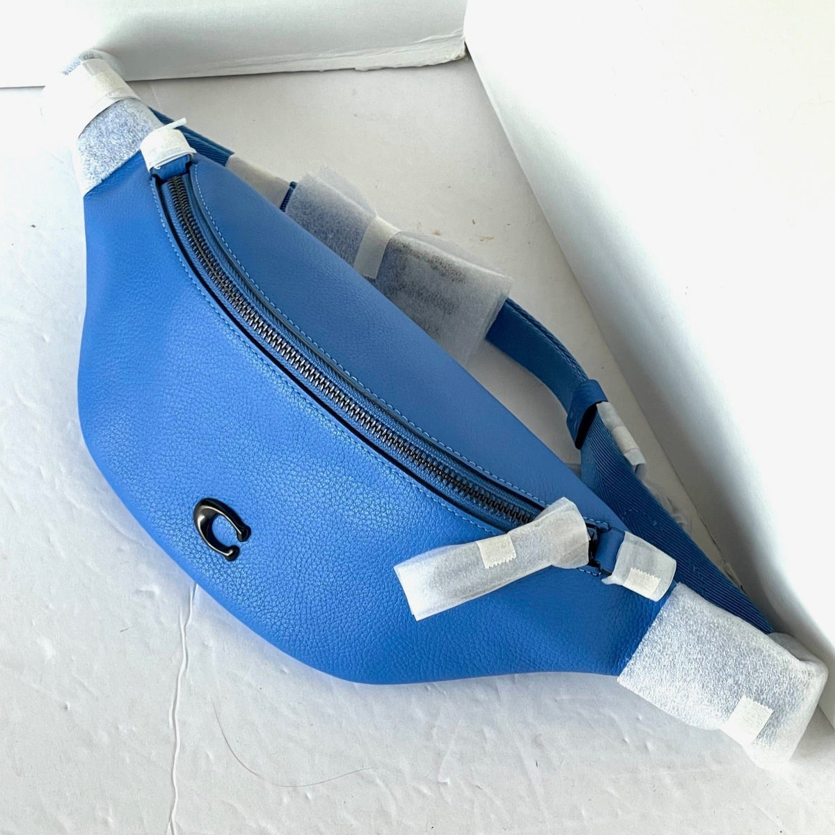 Coach Charter Belt Bag CP402 Blue Leather Mens Sling Fanny Pack