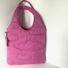 Load image into Gallery viewer, Pink quilted bag with cloud pattern on a white background