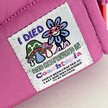 Load image into Gallery viewer, Embroidered patch with colorful text and graphics on a pink background