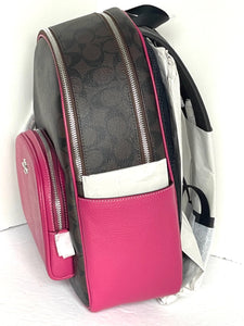 Coach Court Backpack 5671 Large Brown Pink Signature Canvas Leather ORG PKG