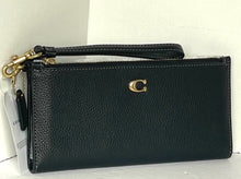 Load image into Gallery viewer, Coach Double Zip Wallet Wristlet Black Pebbled Leather Slim Bifold Snap CC553.