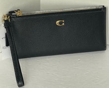 Load image into Gallery viewer, Coach Double Zip Wallet Wristlet Black Pebbled Leather Slim Bifold Snap CC553.