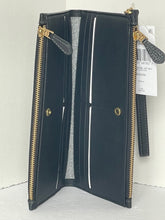 Load image into Gallery viewer, Coach Double Zip Wallet Wristlet Black Pebbled Leather Slim Bifold Snap CC553.