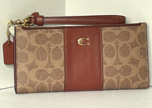 Load image into Gallery viewer, Coach Double Zip Wallet Wristlet Signature Canvas Brown Slim Bifold Snap CC965