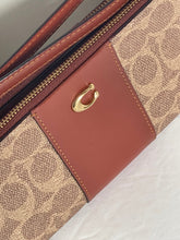 Load image into Gallery viewer, Coach Double Zip Wallet Wristlet Brown Leather Signature Canvas Slim CC965