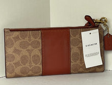 Load image into Gallery viewer, Coach Double Zip Wallet Wristlet Signature Canvas Brown Slim Bifold Snap CC965