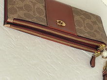 Load image into Gallery viewer, Coach Double Zip Wallet Wristlet Signature Canvas Brown Slim Bifold Snap CC965