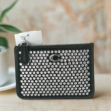 Load image into Gallery viewer, Coach Essential Mini Id Card Case Crystal Black Leather Wallet Keychain CX249