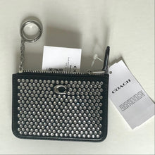 Load image into Gallery viewer, Coach Essential Mini Id Card Case Crystal Black Leather Wallet Keychain CX249