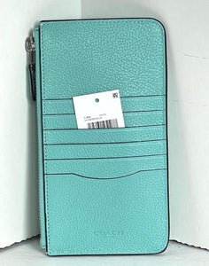 Coach Essential Phone Case Wallet CJ866 Blue Leather Card Holder Zip Pebbled