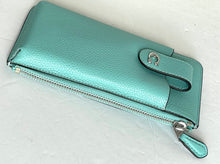 Load image into Gallery viewer, Coach Essential Phone Case Wallet CJ866 Blue Leather Card Holder Zip Pebbled