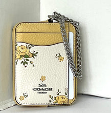 Load image into Gallery viewer, Coach Floral Zip Card Case CAU44 ID Wallet Yellow Leather Chain Strap ORGPKG