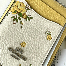Load image into Gallery viewer, Coach Floral Zip Card Case CAU44 ID Wallet Yellow Leather Chain Strap ORGPKG