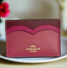 Load image into Gallery viewer, Coach Heart Card Case Red Pebbled Leather Slim Wallet Gold CU138