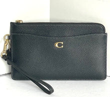 Load image into Gallery viewer, Coach L Zip Wristlet Womens Black Leather Zip Wallet Slim Pebbled Card Slots