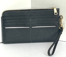 Load image into Gallery viewer, Coach L Zip Wristlet Womens Black Leather Zip Wallet Slim Pebbled Card Slots