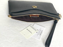 Load image into Gallery viewer, Coach L Zip Wristlet Womens Black Leather Zip Wallet Slim Pebbled Card Slots